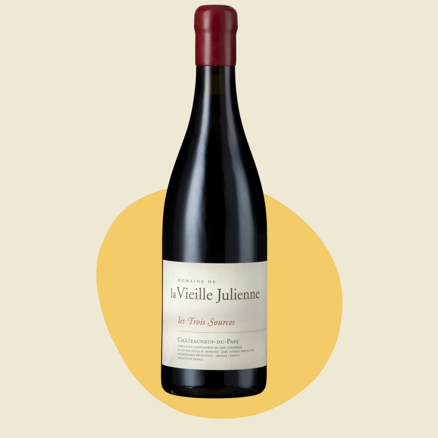 Original bottle of Domaine de la Vieille Julienne 'Les Trois Sources' Châteauneuf-du-Pape 2018