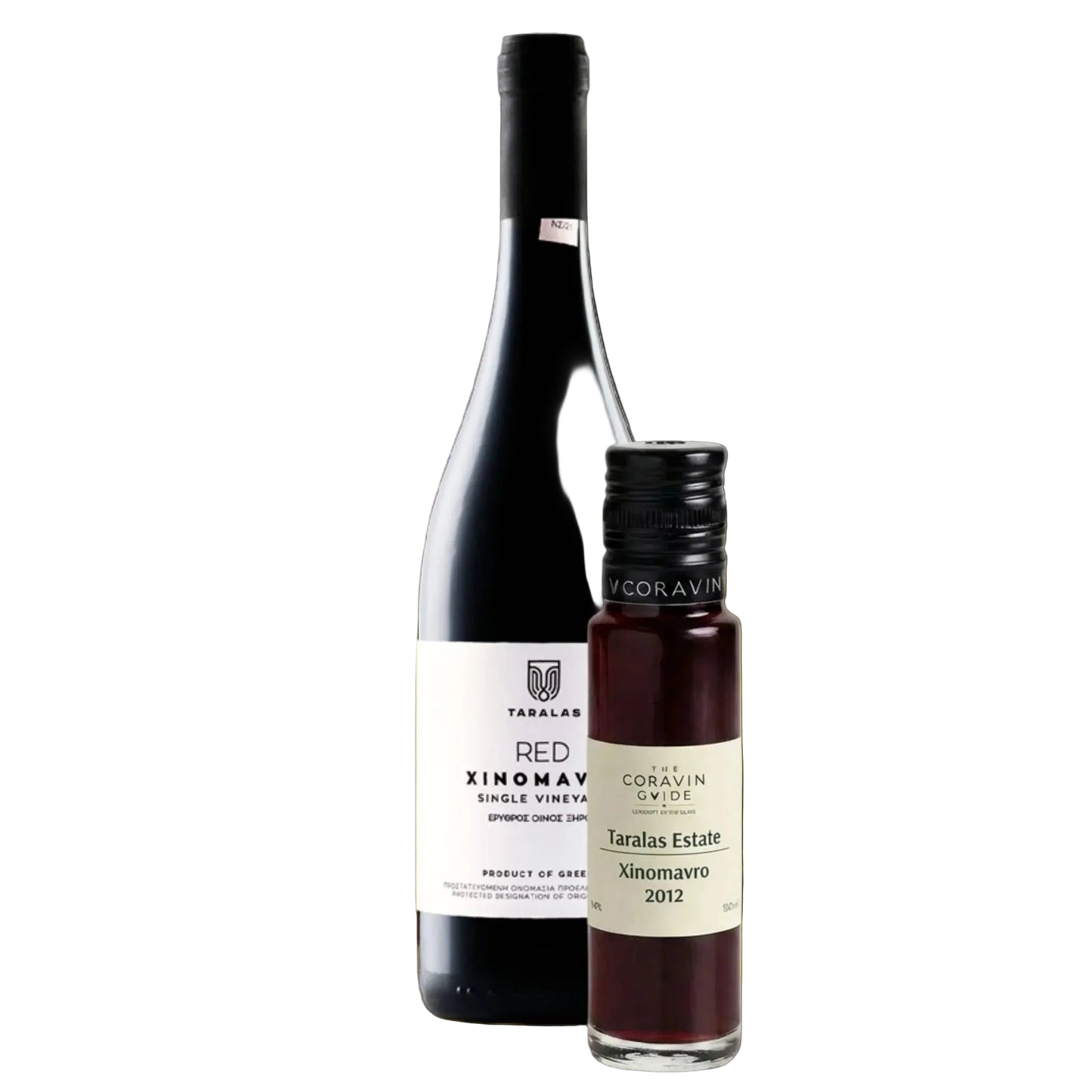 Taralas Estate Xinomavro 2012 bottle with matching 100ml wine sample.