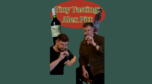 Alex Pitt from Lower Wine Bar tasting session with Tiny Wine founder Harry Crowther sampling fine wine and sharing tasting insights