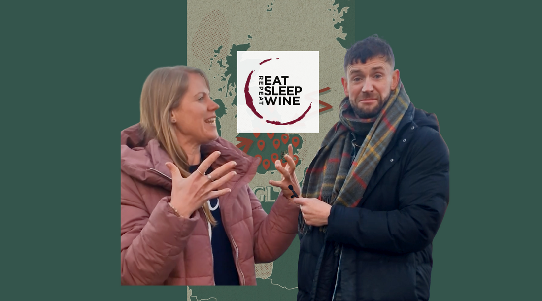 Janina Doyle tasting wine with Tiny Wine founder Harry Crowther, sharing her wine journey and passion