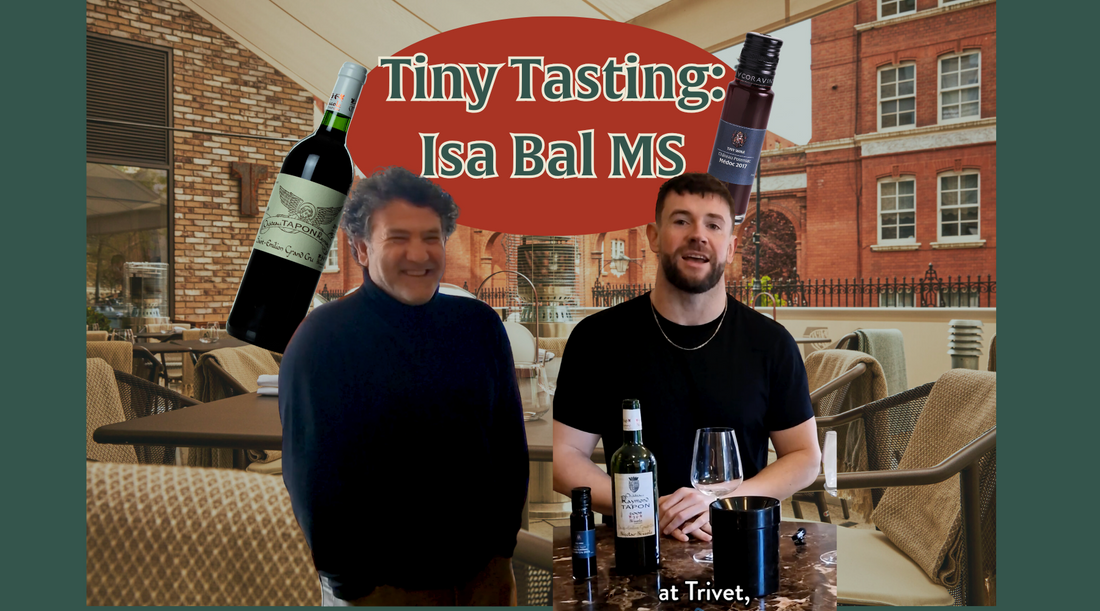 Master Sommelier Isa Bal in conversation with Tiny Wine founder Harry Crowther during a wine tasting