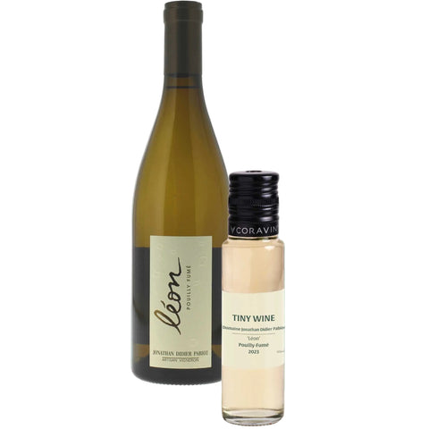 Domaine Jonathan Didier Pabiot 'Léon' Pouilly-Fumé 2023 wine bottle alongside 100ml Tiny Wine tube