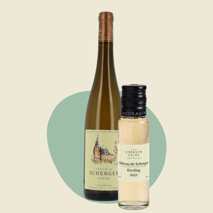 Château de Schengen Riesling 2023 bottle and 100ml wine sample
