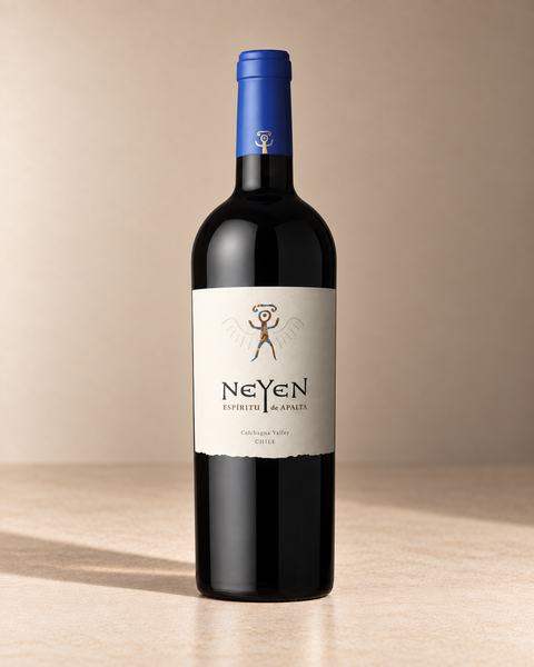 Malbec 2018 single wine bottle on a warm beige studio background