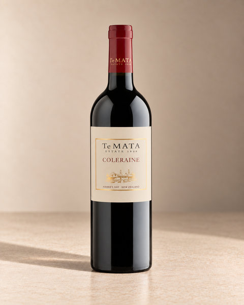 'Coleraine' Cabernet Blend 2023 single wine bottle on a warm beige studio background