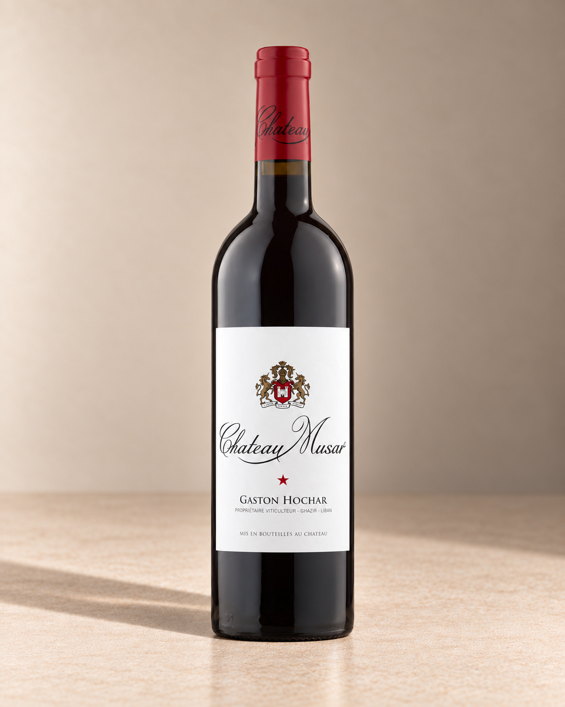 Cabernet Blend 2003 single wine bottle on a warm beige studio background