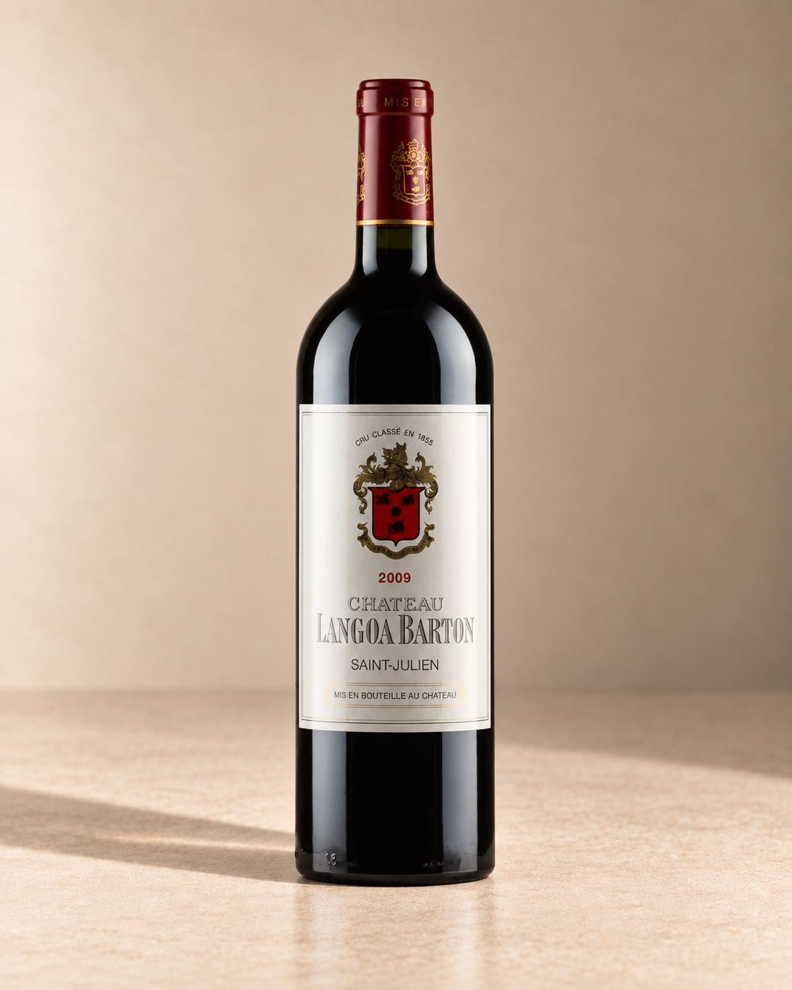 Cabernet Blend 2009 single wine bottle on a warm beige studio background