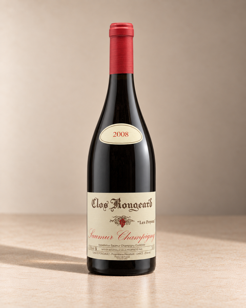 'Les Poyeux' Saumur-Champigny 2008 single wine bottle on a warm beige studio background