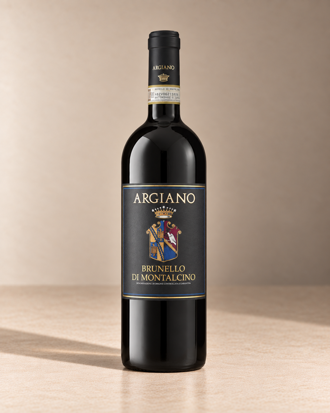 Brunello di Montalcino 2010 - from magnum single wine bottle on a warm beige studio background