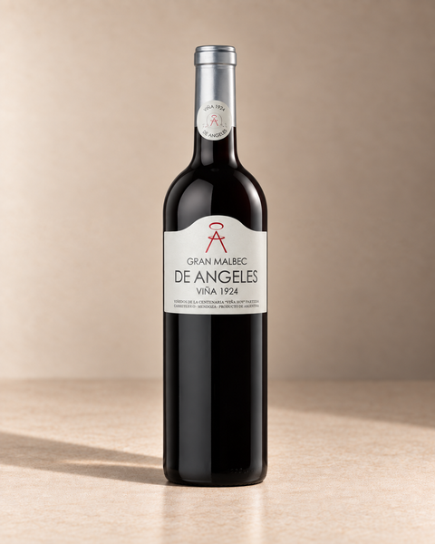 'Gran' Malbec 2018 single wine bottle on a warm beige studio background