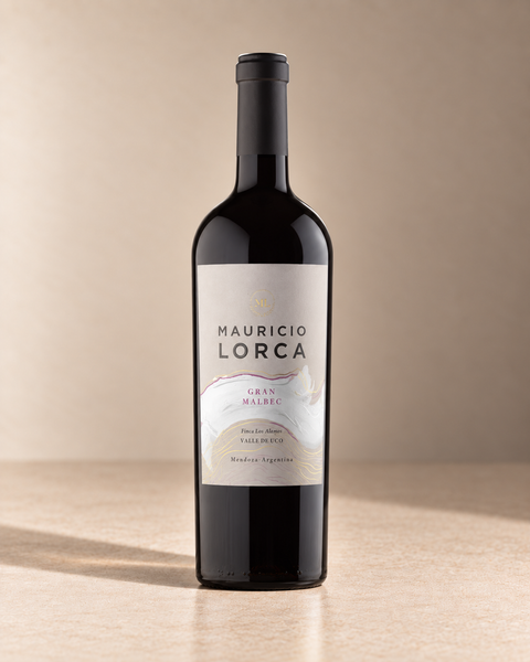 'Gran' Malbec 2020 single wine bottle on a warm beige studio background