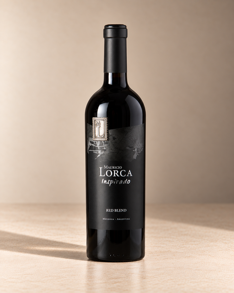 'Inspirado' Red Blend 2020 single wine bottle on a warm beige studio background