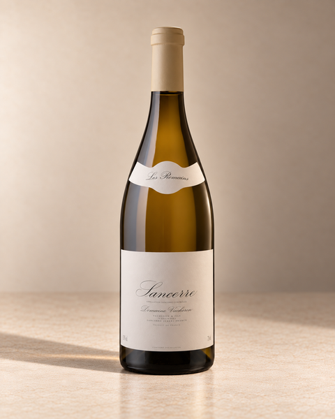 'Les Romains' Sancerre 2018 - from magnum single wine bottle on a warm beige studio background