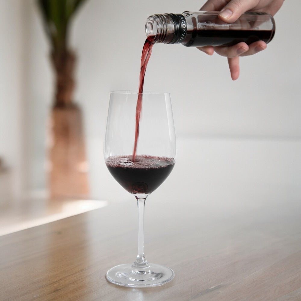 Close-up of a sealed Tiny Wine tube with a Coravin closure